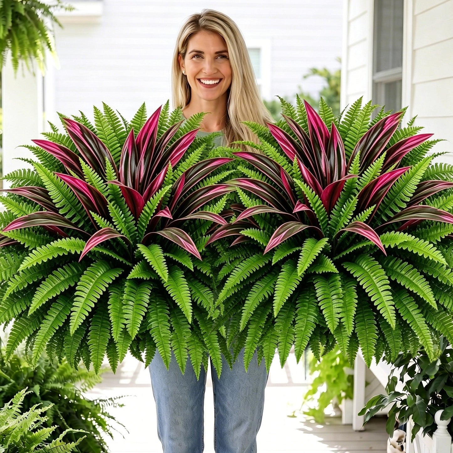 💥 BUY 1 GET 1 FREE (2 PCS) 🔥 UV-Resistant Artificial Fern & Red Dracaena Decorative Plants – Full, Lush & Fade-Resistant!
