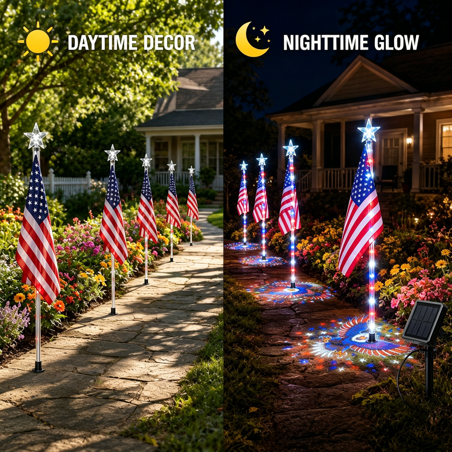 ✨Last Day: 49% OFF🔥American Flag Pathway Lights – Red, White & Blue Yard Glow for 250th Independence Celebration 🇺🇸