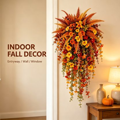 🍂 Artificial Fall Harvest Hanging Basket – Autumn Porch & Door Decoration