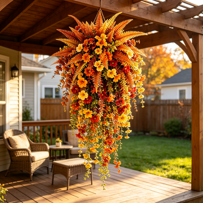 🍂 Artificial Fall Harvest Hanging Basket – Autumn Porch & Door Decoration
