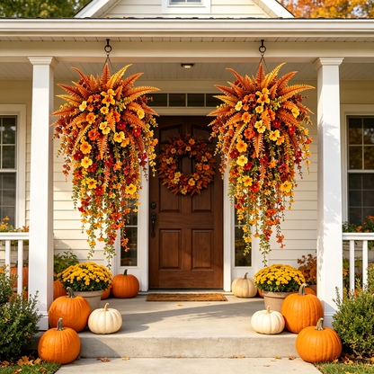 🍂 Artificial Fall Harvest Hanging Basket – Autumn Porch & Door Decoration