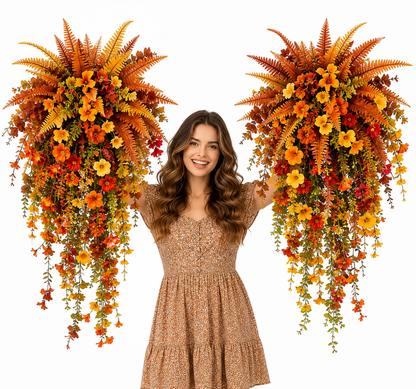 🍂 Artificial Fall Harvest Hanging Basket – Autumn Porch & Door Decoration
