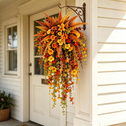 🍂 Artificial Fall Harvest Hanging Basket – Autumn Porch & Door Decoration