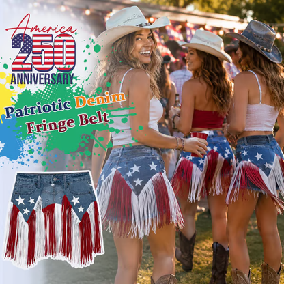 🎉🇺🇸 USA 250th Anniversary Denim Fringe Belt — Limited Edition Patriotic Statement Piece (49% OFF)