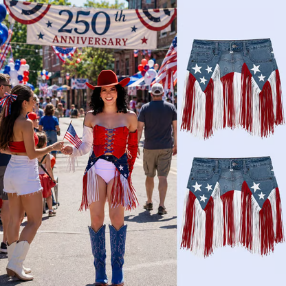 🎉🇺🇸 USA 250th Anniversary Denim Fringe Belt — Limited Edition Patriotic Statement Piece (49% OFF)
