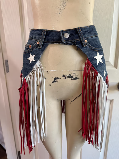 🎉🇺🇸 USA 250th Anniversary Denim Fringe Belt — Limited Edition Patriotic Statement Piece (49% OFF)