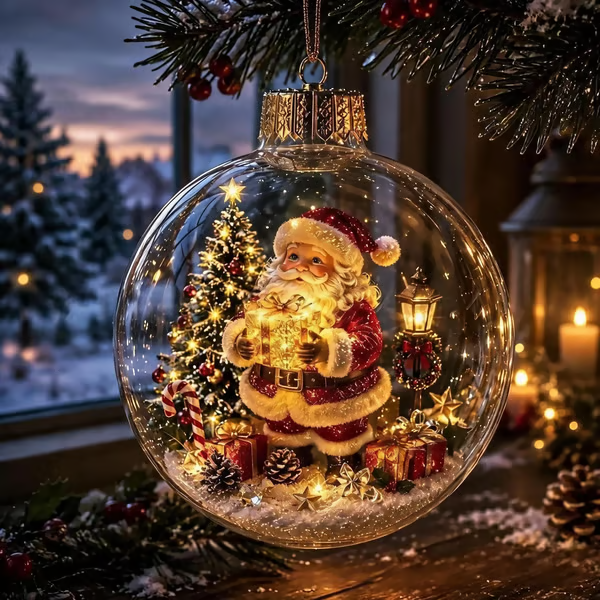 Glowing Christmas Diorama Ornament – A Tiny Winter World in Your Hands
