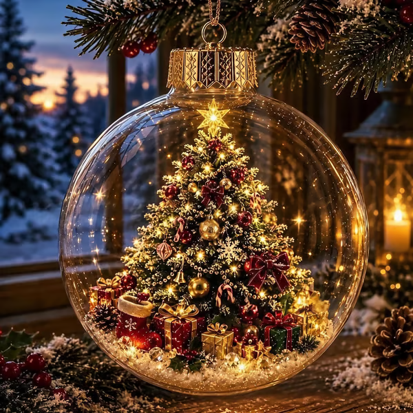 Glowing Christmas Diorama Ornament – A Tiny Winter World in Your Hands