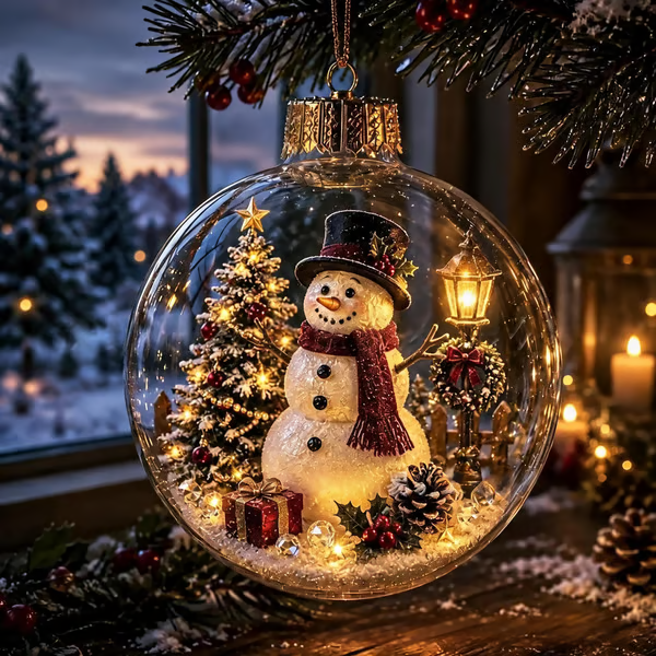 Glowing Christmas Diorama Ornament – A Tiny Winter World in Your Hands