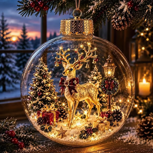 Glowing Christmas Diorama Ornament – A Tiny Winter World in Your Hands