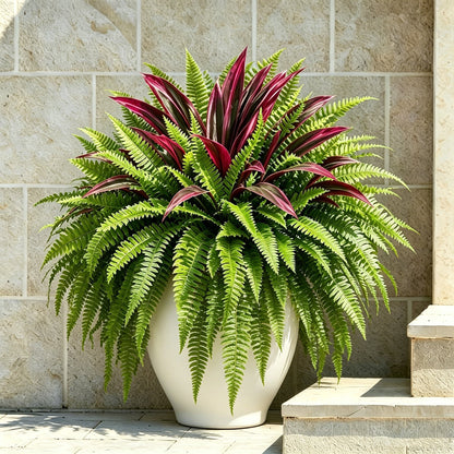💥 BUY 1 GET 1 FREE (2 PCS) 🔥 UV-Resistant Artificial Fern & Red Dracaena Decorative Plants – Full, Lush & Fade-Resistant!