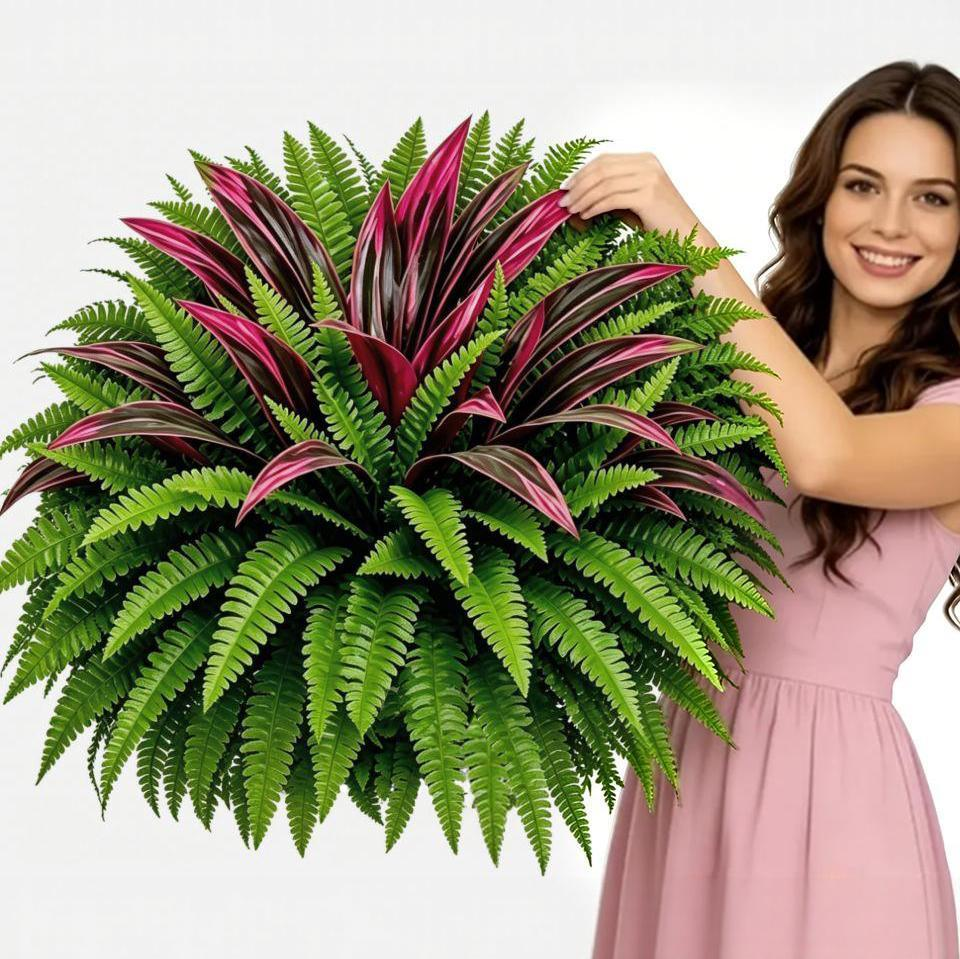 💥 BUY 1 GET 1 FREE (2 PCS) 🔥 UV-Resistant Artificial Fern & Red Dracaena Decorative Plants – Full, Lush & Fade-Resistant!
