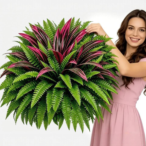 💥 BUY 1 GET 1 FREE (2 PCS) 🔥 UV-Resistant Artificial Fern & Red Dracaena Decorative Plants – Full, Lush & Fade-Resistant!